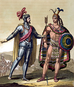 קורטס ומונטסומה (ציור: פיליפ דה ביי, סביבות 1820)